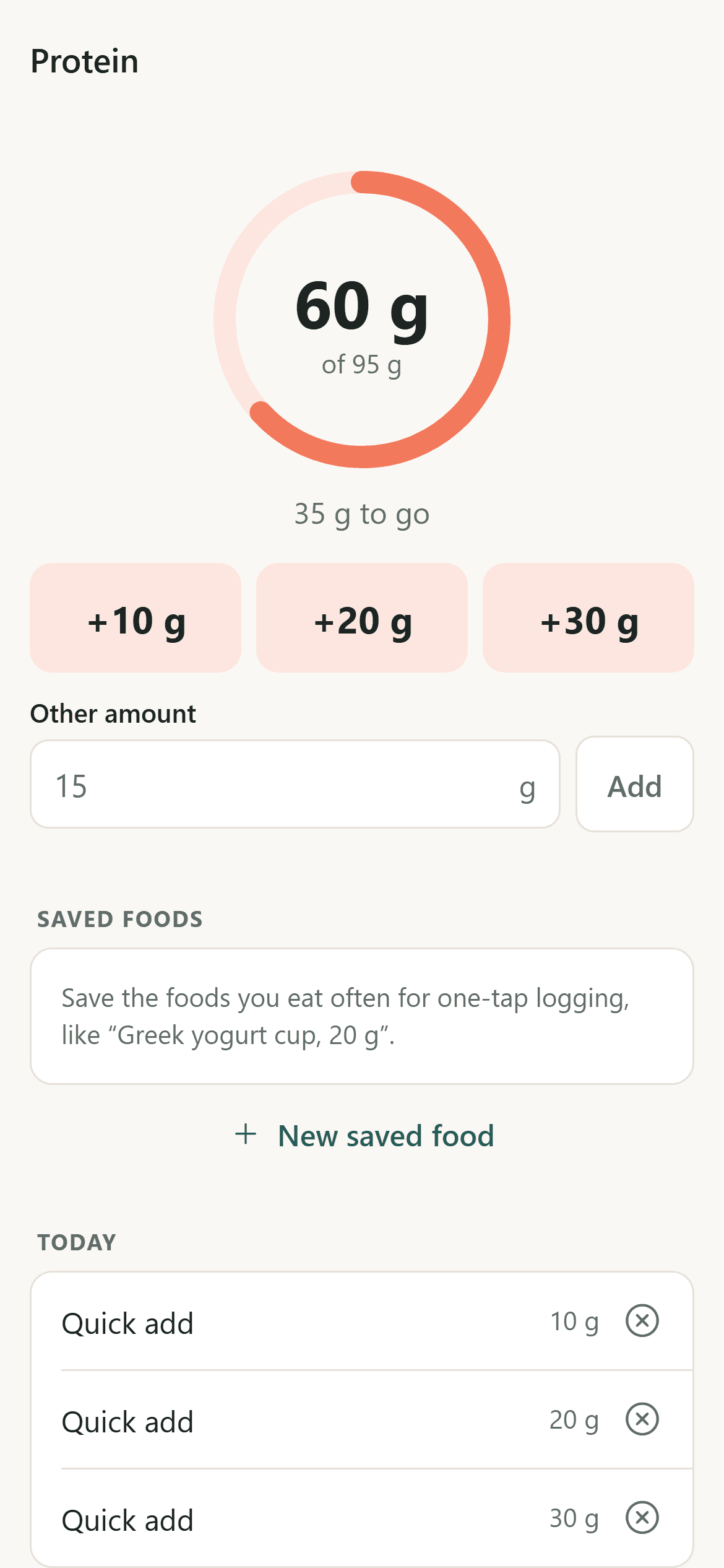 Protein quick-log with preset buttons